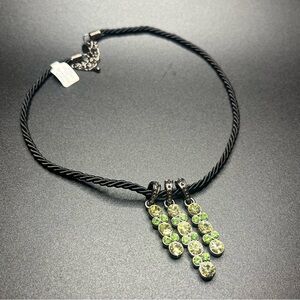 Lia Sophia Rhinestone Pendant Necklace Black Cord Green Yellow Crystals